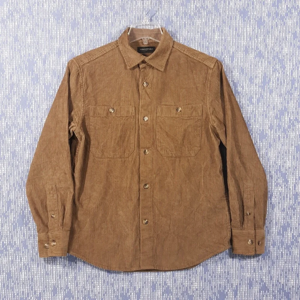 Banana Republic Corduroy Shirt Mens Small Brown Button Up Long Sleeve Pockets